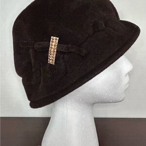 Elegant Brown Cloche Hat with Gold Accent